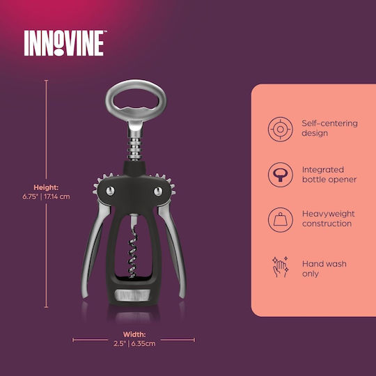 Innovine Pro Corkscrew Double Lever & Ergonomic Handles Black Silver