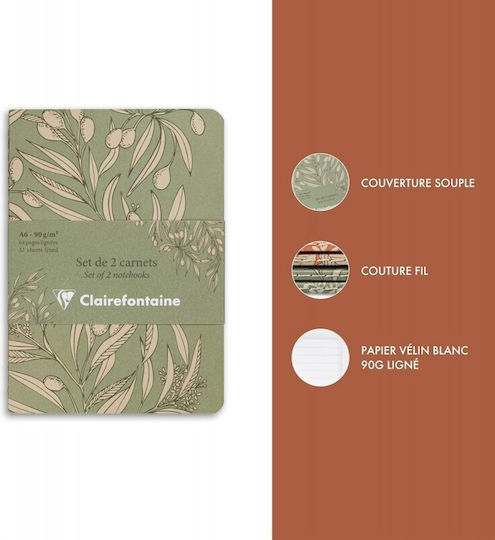 Clairefontaine Set Of 2 Notebooks A6 32 Sheets With White Pages White GREEN