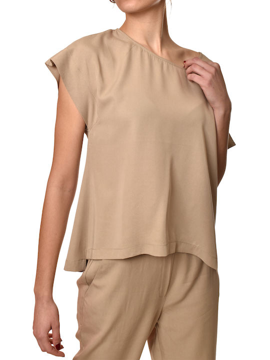 Blouse Women's Short Sleeve Beige