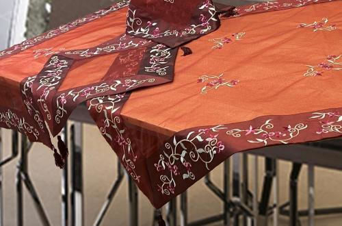 Linea Home Карирана Покривка за Маса с Бродерия Подредба 7 Бройки Grape Сива