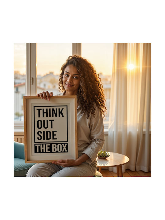 Quote Poster Think Outside Box Pq179 30cm X 40cm Κορνίζα Φυσικό Ξύλου Μπεζ