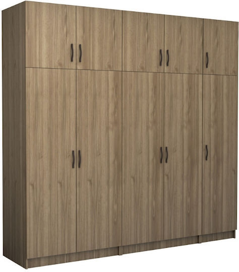 Victoria Πεντάφυλλη Ντουλάπα με Πατάρι 250x60x240cm Καρυδί
