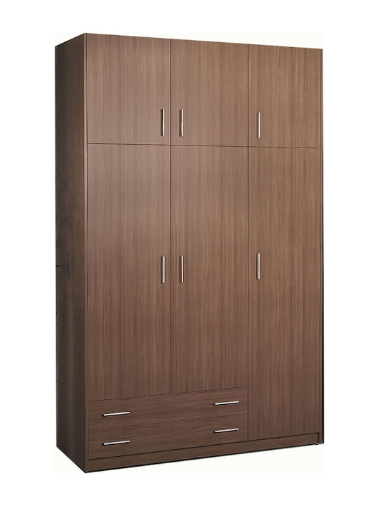 No30 Καρυδί Τρίφυλλη Ντουλάπα με Πατάρι 150x60x240cm