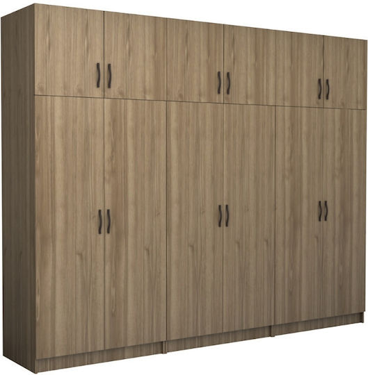 Victoria Εξάφυλλη Ντουλάπα με Πατάρι 300x60x240cm Καρυδί