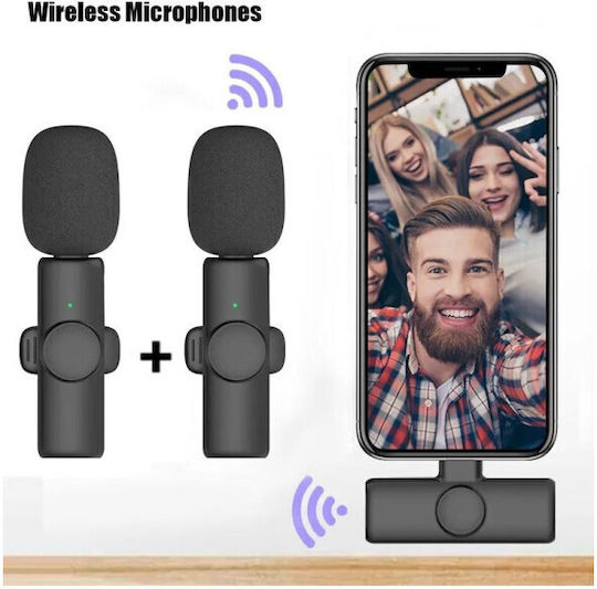 Apexel K9 USB Type-C Set Σετ Ασύρματο Πυκνωτικό Μικρόφωνο Πέτου, Clip On για Κινητό