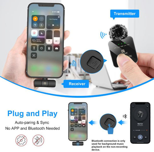 Puluz PU648B Σετ Ασύρματο Electret Μικρόφωνο Πέτου, Clip On για Κάμερα