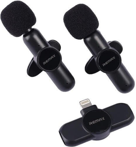 Remax Κ10 Live-Stream One-to-Two Lightning Set Drahtlos Mikrofon Πέτου, Clip On für Gesang