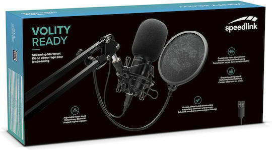 SpeedLink Volity Ready Streaming Starter Set Set Elektret Mikrofon USB Schwanenhals, stoßmontiert
