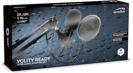 SpeedLink Volity Ready Streaming Starter Set Set Elektret Mikrofon USB Schwanenhals, stoßmontiert