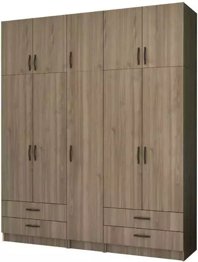 Ricardo Πεντάφυλλη Ντουλάπα με Πατάρι 200x51.8x240cm Καρυδί Ricardo Πεντάφυλλη Ντουλάπα με Πατάρι 200x51.8x240cm Καρυδί