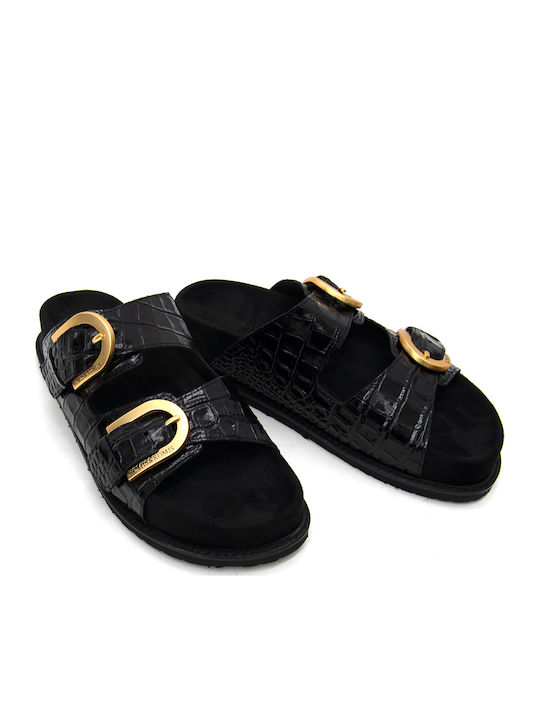 Leather Women's Flat Sandals Black