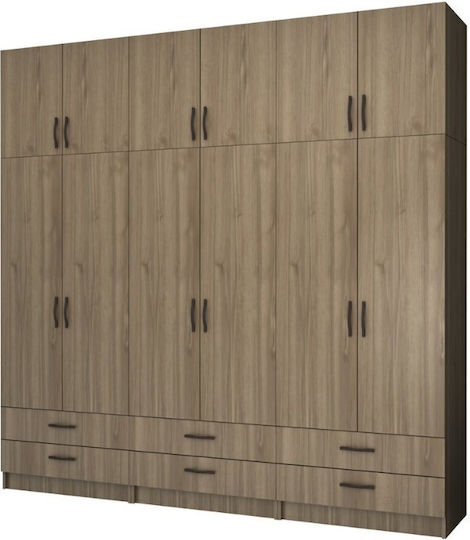Ricardo Εξάφυλλη Ντουλάπα με Πατάρι 240x51.8x240cm Καρυδί Ricardo Εξάφυλλη Ντουλάπα με Πατάρι 240x51.8x240cm Καρυδί