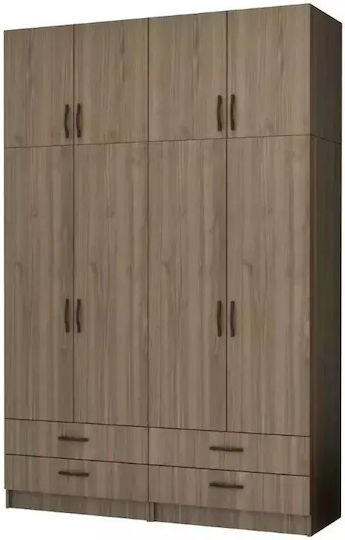 Ricardo Τετράφυλλη Ντουλάπα με Πατάρι 160x51.8x240cm Καρυδί Ricardo Τετράφυλλη Ντουλάπα με Πατάρι 160x51.8x240cm Καρυδί