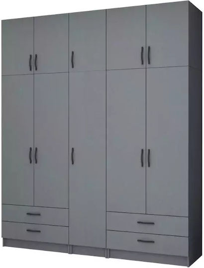 Ricardo Πεντάφυλλη Ντουλάπα με Πατάρι 200x51.8x240cm Ανθρακί Ricardo Πεντάφυλλη Ντουλάπα με Πατάρι 200x51.8x240cm Ανθρακί