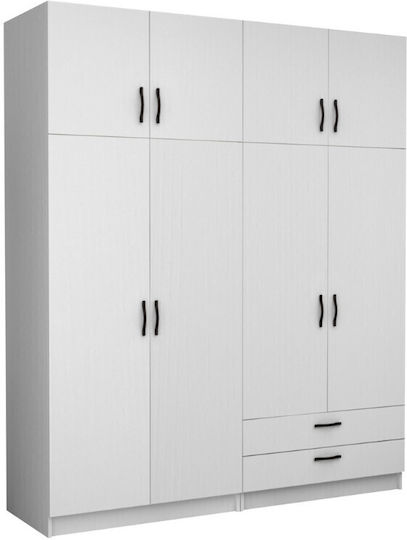 Victoria Τετράφυλλη Ντουλάπα με Πατάρι 200x60x240cm Λευκό