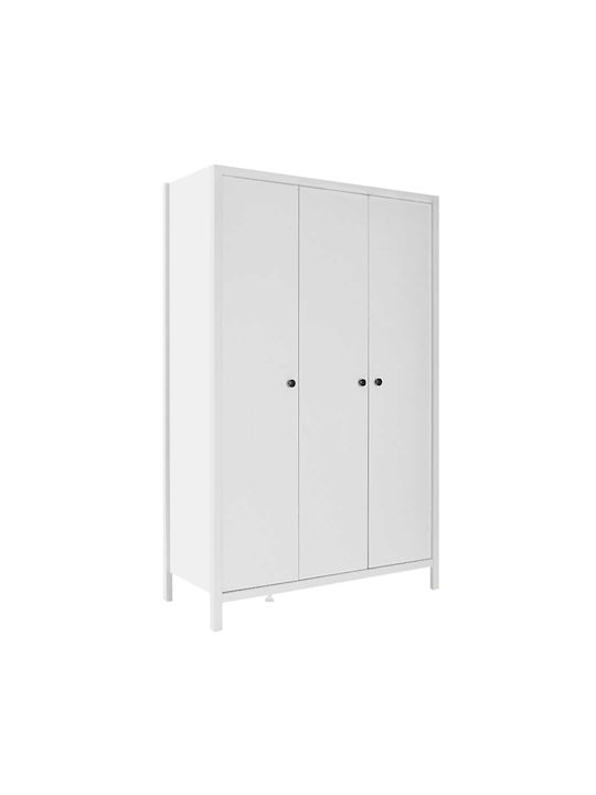 French Τρίφυλλη Ντουλάπα Λευκό 125x54x196cm