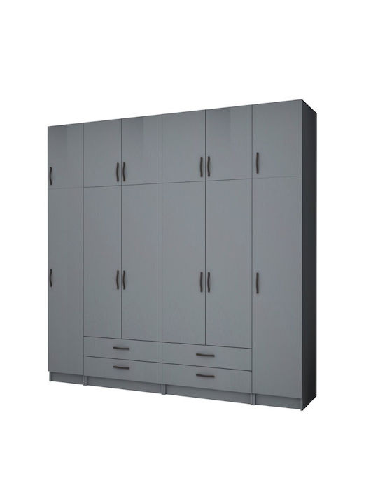 Ricardo Εξάφυλλη Ντουλάπα με Πατάρι Ανθρακί 240x51.8x240cm