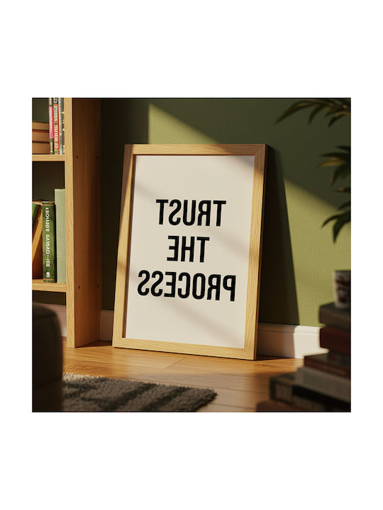 Quote Poster Trust Process Pq187 21cm X 30cm Frame Natural Wooden Beige