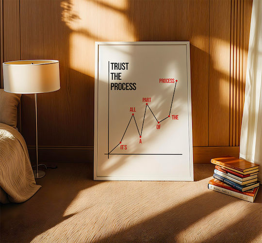 Quote Poster Trust Process Pq180 50cm x 70cm Schwarzer Hölzernes Rahmen
