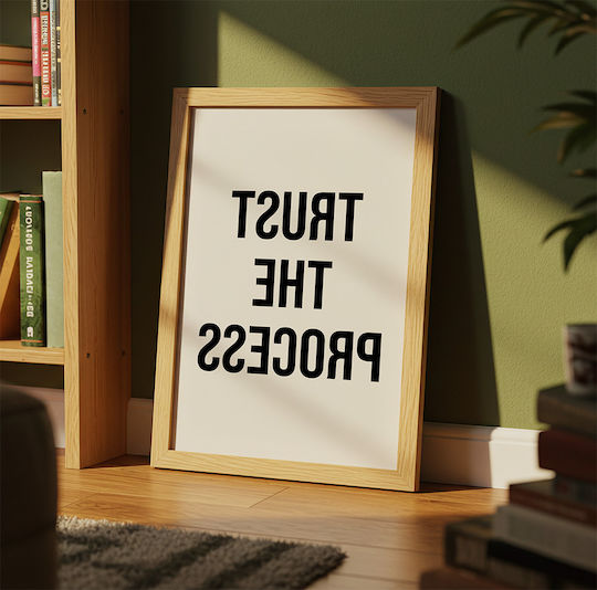 Zitat Poster Trust Process Pq187 50cm x 70cm Weiße Hölzernes Rahmen