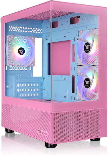 Thermaltake View 170 TG Gaming Micro Tower Computer Case with Side Window and ARGB Lighting Pink