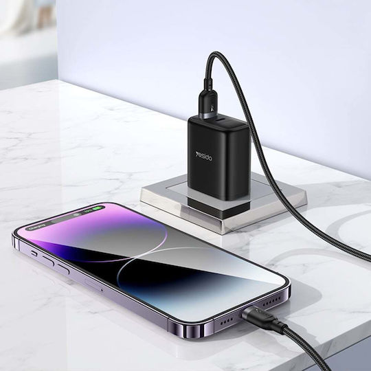 Yesido Braided USB-A to Lightning Cable 12W Μαύρο 0.3m