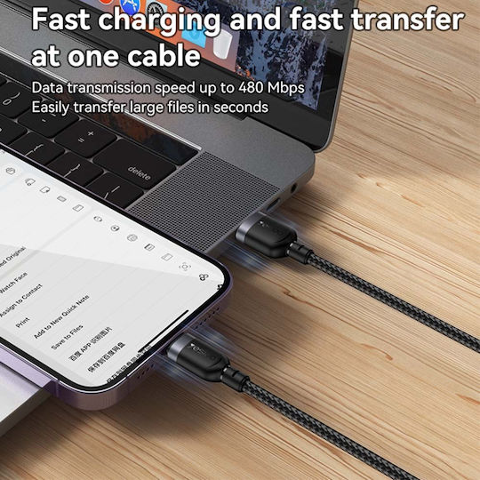 Yesido Braided USB-A to Lightning Cable 12W Μαύρο 0.3m