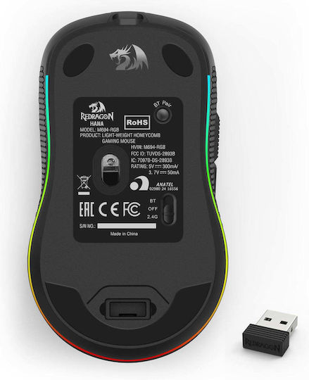 Redragon Hana M694 Ασύρματο RGB Gaming Ποντίκι 7200 DPI Μαύρο