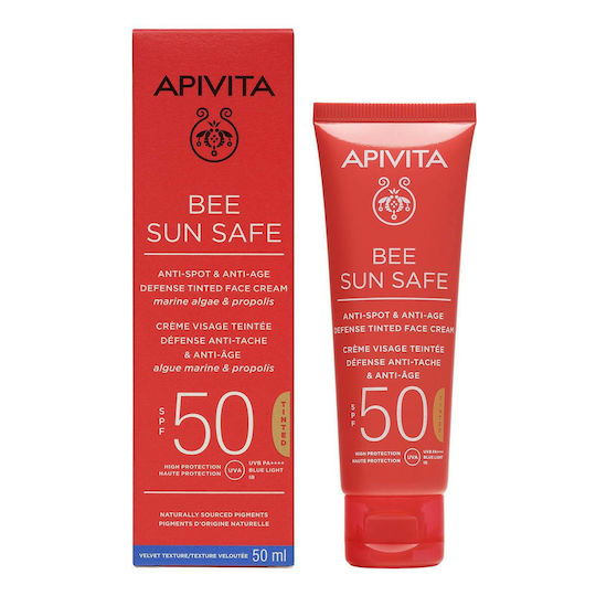 Apivita Bee Sun Safe Anti-spot & Anti-age Αδιάβροχη Αντηλιακή Κρέμα Προσώπου SPF50 με Χρώμα Tinted 50ml