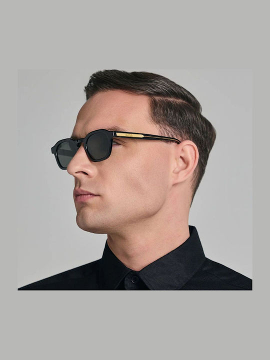 Faos Herren Sonnenbrille mit Schwarzem Horn umrandetem Rahmen und Schwarzem Glas SIKINOS-1