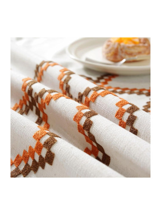 FRIPIA Fripia Leinen Tischtuch Mit Stickerei Orange 140x220cm