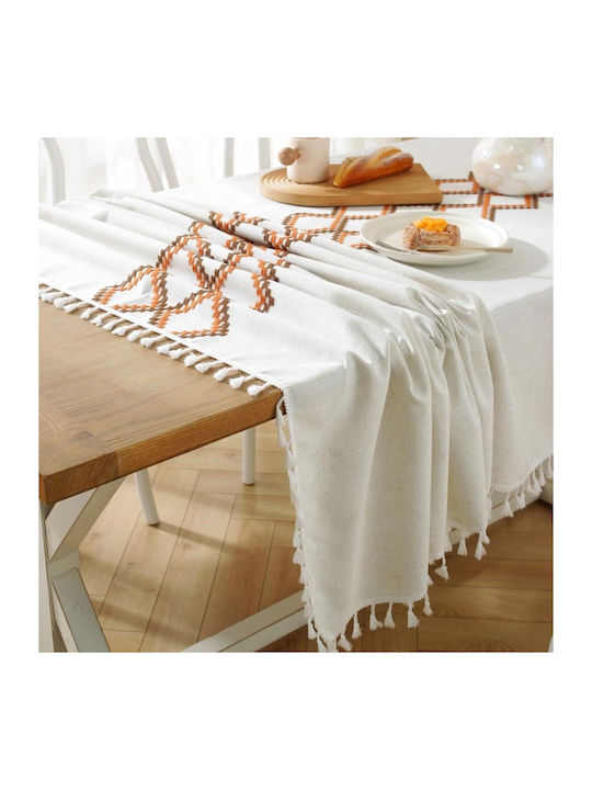 FRIPIA Fripia Leinen Tischtuch Mit Stickerei Orange 140x220cm