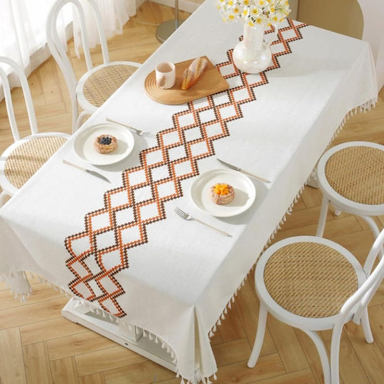 FRIPIA Покривка за маса Лен с Бродерия Оранжева 140x220 см