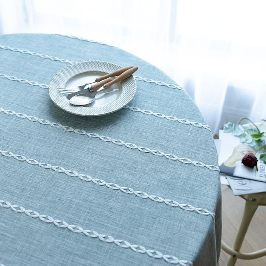 FRIPIA Round Linen Tablecloth With Gray Embroidery Φ180cm