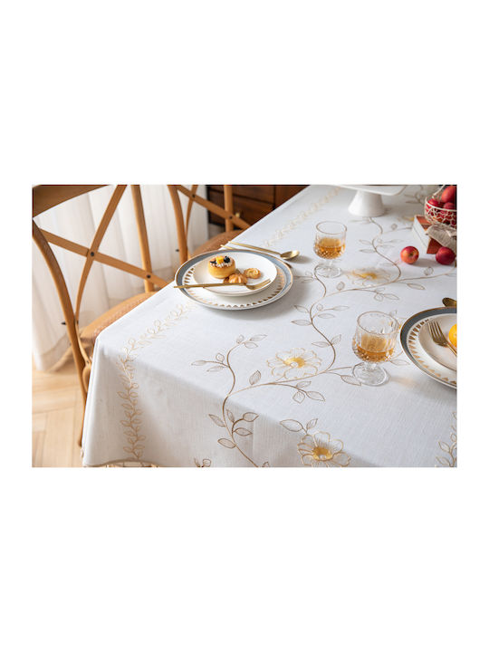 FRIPIA Linen Tablecloth With Beige Embroidery 140x250cm