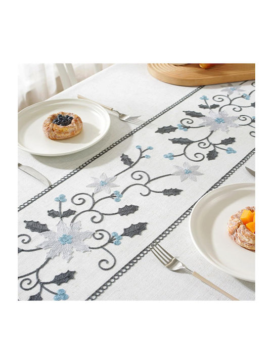FRIPIA Linen Tablecloth With Gray Embroidery 120x180cm