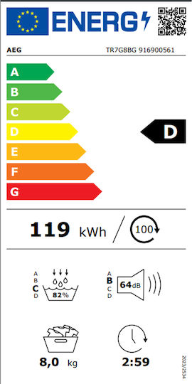AEG 7000 SensiDry Uscător de Rufe 8kg cu Pompă de Căldură