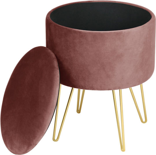 Living Room Stool With Storage Space Upholstered In Velvet Lili Pink 35x35x45cm