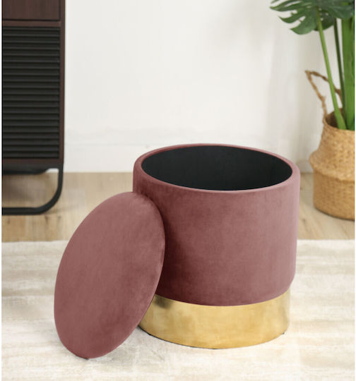 Living Room Stool With Storage Space Upholstered In Velvet Dusty Pink 39x39x40cm