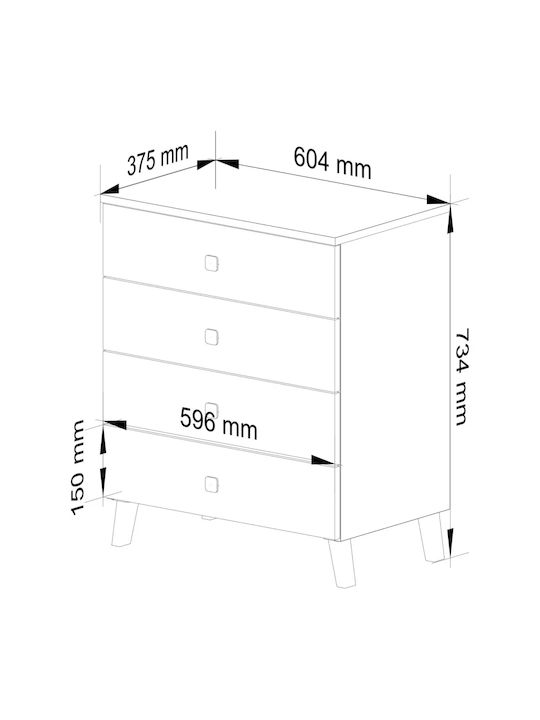 Comodă Dormitor Din Lemn cu 4 Sertare Cashmere 60x37x73 cm