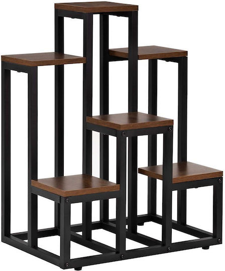 Blumenständer mit 6 Holzregalen Metallrahmen 51x34x68 cm Schwarz