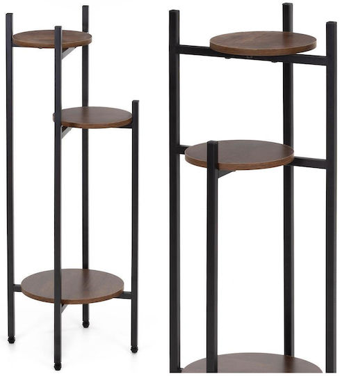 Flower Stand Round 3 Shelves Metal Mdf Structure 32x32x81 Cm Black