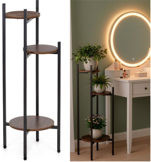 Flower Stand Round 3 Shelves Metal Mdf Structure 32x32x81 Cm Black
