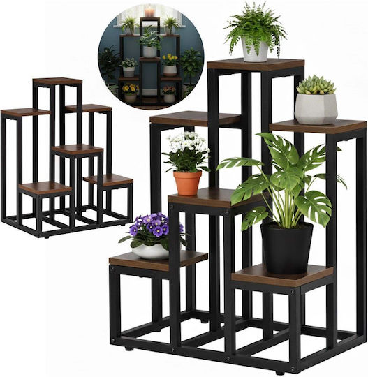 Suport pentru Plante 6 Rafturi Din Lemn Cadru Metalic 51x34x68 Cm Negru