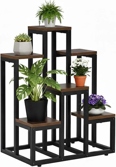 Suport pentru Plante 6 Rafturi Din Lemn Cadru Metalic 51x34x68 Cm Negru