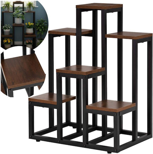 Suport pentru Plante 6 Rafturi Din Lemn Cadru Metalic 51x34x68 Cm Negru