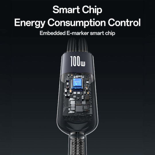 Yesido Плетен USB към Type-C / Lightning кабел Черен 1.2m