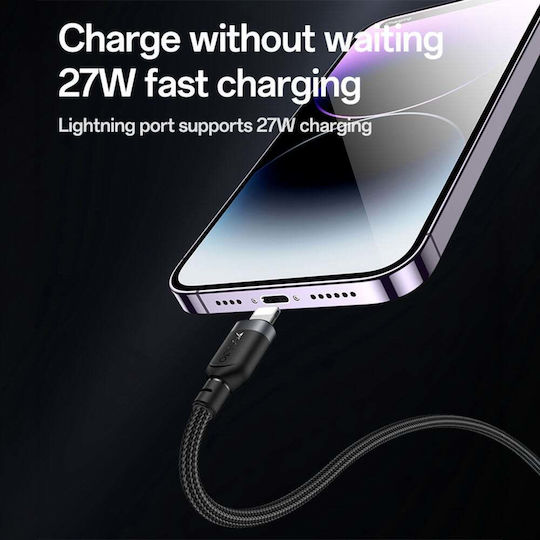 Yesido Плетен USB към Type-C / Lightning кабел Черен 1.2m