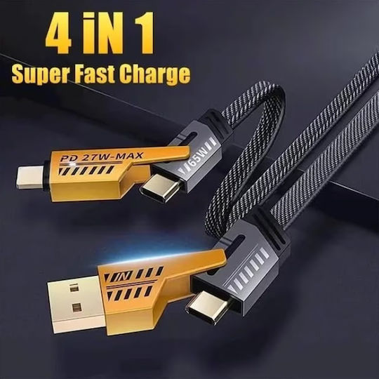 4 In 1 Fast Charging Data Cable 65w 1.2m Black Yellow