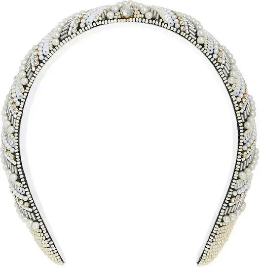 Hair Headband White Grey Color Beads